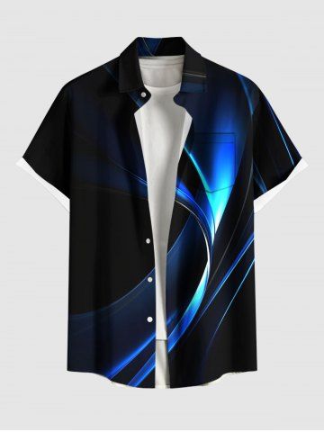 Plus Size Curve Light Beam Ombre Print Buttons Pocket Shirt For Men - BLACK - S