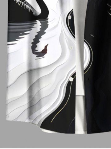 Contrast Colorblock Two Tone Swan Print Plus Size Matching Hawaii Beach Outfit For Couples