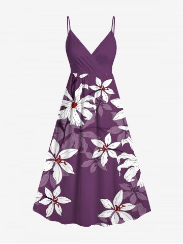 Plus Size Ombre Hibiscus Flower Print Hawaii Surplice A Line Cami Dress - PURPLE - 6X