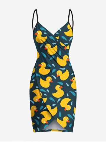 Plus Size Duck Water Drop Print Hawaii Convertible Beach Cover Up - BLACK - XS