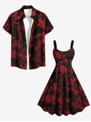 Halloween Skulls Cross Spider Web Bat Print Plus Size Matching Outfit For Couples -  