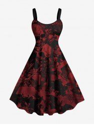 Plus Size Halloween Skulls Cross Spider Web Bat Print Tank Dress -  