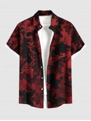 Chemise grande taille à boutons et poches pour homme, motif tête de mort, croix, toile d'araignée, chauve-souris, Halloween - Rouge Vineux 5XL