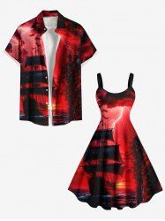Sailboat Sea Lightning Ombre Galaxy Print Plus Size Matching Hawaii Cruise Beach Outfit For Couples -  
