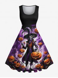 Plus Size Pumpkin Wizard Ombre Smoke Print Halloween 1950s Vintage Swing A Line Dress -  