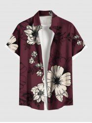Plus Size Flower Leaf Branch Print Hawaii Ombre Button Pocket Shirt For Men -  