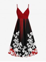 Robe camisole trapèze hawaïenne à imprimé floral et faisceau lumineux, grande taille - Noir 6X