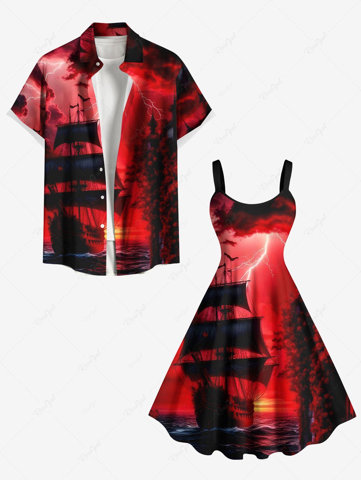 Shops Sailboat Sea Lightning Ombre Galaxy Print Plus Size Matching Hawaii Cruise Beach Outfit For Couples  