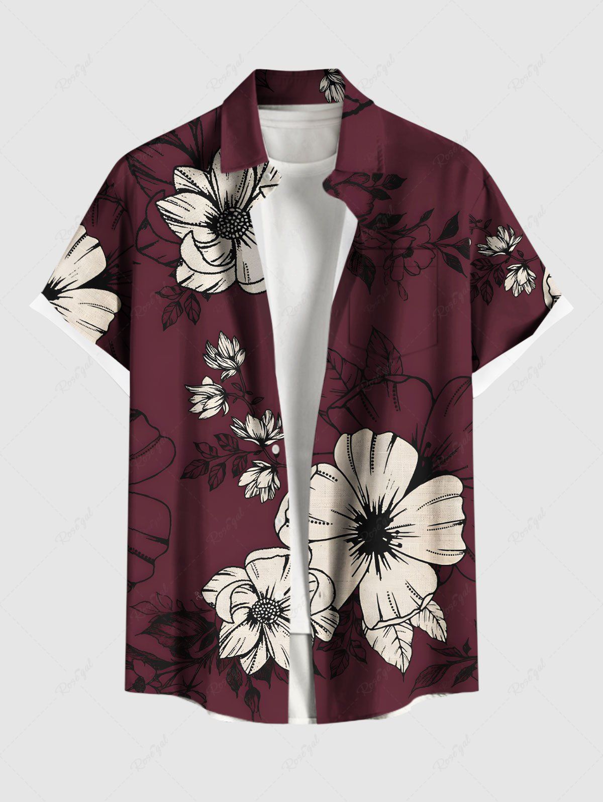 Chemise hawaïenne grande taille à imprimé floral, feuilles et branches, avec poches boutonnées et ombrées, pour homme Noir L