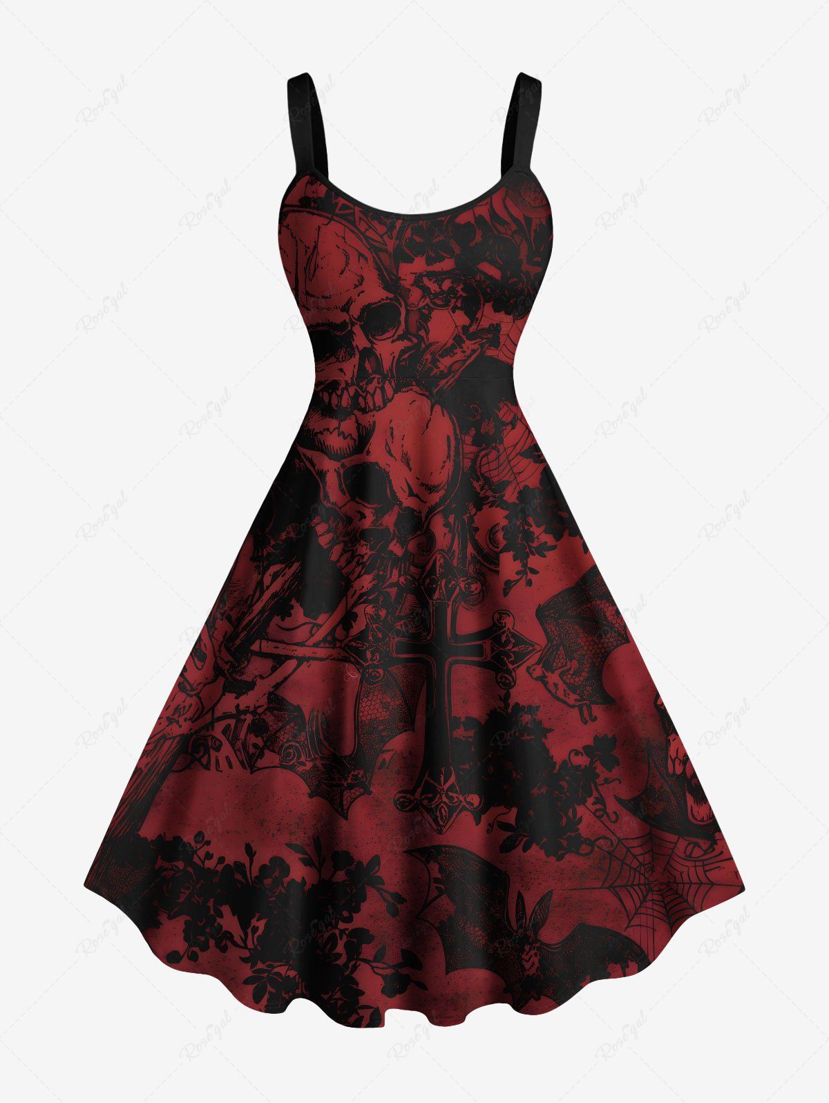 Hot Plus Size Halloween Skulls Cross Spider Web Bat Print Tank Dress  