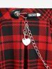 Ruched Solid Lace Trim  Top and Plaid Printed Heart Chain Pocket A Line Skirt Plus Size  Outfit -  