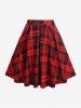Ruched Solid Lace Trim  Top and Plaid Printed Heart Chain Pocket A Line Skirt Plus Size  Outfit -  