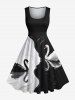 Contrast Colorblock Two Tone Swan Print Plus Size Matching Hawaii Beach Outfit For Couples -  