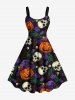 Halloween Skull Pumpkin Flower Leaf Branch Print Plus Size Matching Outfit For Couples -  