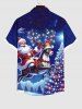 Plus Size Christmas Tree Light Hat Elk Santa Claus Glitter Galaxy Print Button Pocket Shirt For Men -  