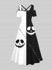 Plus Size Halloween Costume Pumpkin Face Colorblock Ripped Sewing 3D Print Cold Shoulder Crisscross Maxi Dress -  