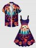 Plus Size Halloween Pumpkin Bat Moon Castle Print Tank Dress -  