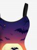 Plus Size Halloween Pumpkin Bat Moon Castle Print Tank Dress -  