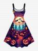 Plus Size Halloween Pumpkin Bat Moon Castle Print Tank Dress -  