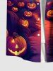 Plus Size Halloween Pumpkin Bat Moon Castle Print Buttons Pocket Shirt For Men -  