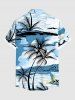 Plus Size Coconut Tree Sea Mountain Cloud Print Hawaii Button Pocket Shirt For Men -  