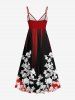 Plus Size Flower Branch Light Beam Print Hawaii Surplice A Line Cami Dress -  