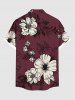 Plus Size Flower Leaf Branch Print Hawaii Ombre Button Pocket Shirt For Men -  