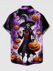 Plus Size Pumpkin Wizard Ombre Smoke Print Halloween Button Pocket Shirt For Men -  