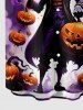 Plus Size Pumpkin Wizard Ombre Smoke Print Halloween Button Pocket Shirt For Men -  