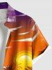 Plus Size Coconut Tree Sea Wave Sunset Ombre Sky Print Hawaii Button Pocket Shirt For Men -  