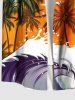 Plus Size Coconut Tree Sea Wave Sunset Ombre Sky Print Hawaii Button Pocket Shirt For Men -  