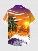 Plus Size Coconut Tree Sea Wave Sunset Ombre Sky Print Hawaii Button Pocket Shirt For Men -  
