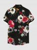 Plus Size Flower Leaf Print Hawaii Button Pocket Shirt For Men -  