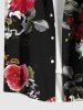 Plus Size Flower Leaf Print Hawaii Button Pocket Shirt For Men -  