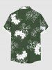 Plus Size Hibiscus Flower Leaf Branch Print Hawaii Button Pocket Shirt For Men -  