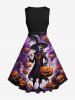 Plus Size Pumpkin Wizard Ombre Smoke Print Halloween 1950s Vintage Swing A Line Dress -  