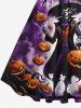 Plus Size Pumpkin Wizard Ombre Smoke Print Halloween 1950s Vintage Swing A Line Dress -  