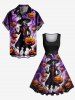 Plus Size Pumpkin Wizard Ombre Smoke Print Halloween 1950s Vintage Swing A Line Dress -  