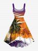 Robe débardeur grande taille à imprimé cocotier, vagues, coucher de soleil, ciel ombré, style hawaïen, coupe trapèze - Orange 4X