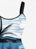 Robe débardeur trapèze hawaïenne grande taille à imprimé cocotiers, mer, montagne et nuages - Bleu Ciel XXS
