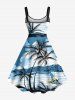 Plus Size Coconut Tree Sea Mountain Cloud Print Hawaii A Line Tank Dress -  