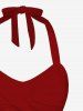 Maillot de bain tankini dos nu à imprimé tête de mort et roses pour Halloween - Rouge M