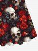 Skull Rose Flower Print Halloween Twist Halter Backless Tankini Swimsuit -  