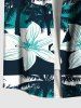 Plus Size Coconut Tree Flowers Colorblock Print Buttons Pocket Hawaii Shirt For Men -  