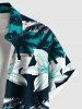 Plus Size Coconut Tree Flowers Colorblock Print Buttons Pocket Hawaii Shirt For Men -  