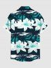 Plus Size Coconut Tree Flowers Colorblock Print Buttons Pocket Hawaii Shirt For Men -  