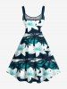 Plus Size Coconut Tree Flowers Colorblock Print Hawaii Tank Dress -  