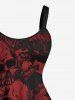 Plus Size Halloween Skulls Cross Spider Web Bat Print Tank Dress -  