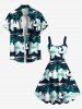 Plus Size Coconut Tree Flowers Colorblock Print Hawaii Tank Dress -  