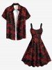 Plus Size Halloween Skulls Cross Spider Web Bat Print Tank Dress -  